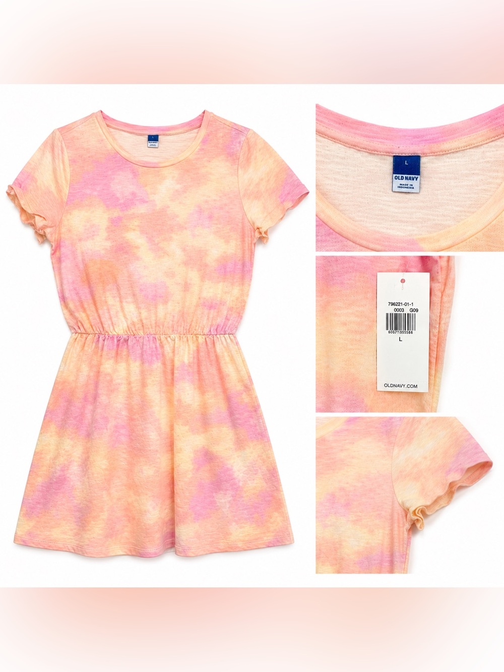 Cotton Old Navy Pink & Peach Tie-Dye Short Sleeve Casual Dress